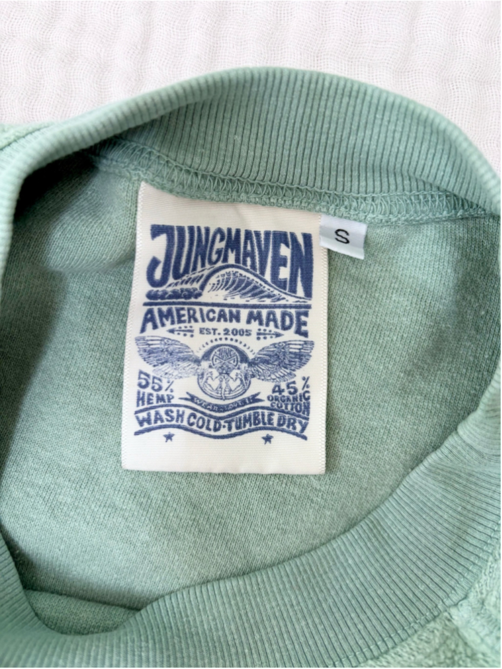 Women's Jungmaven Hemp Organic Cotton SS Raglan Sherpa Sweatshirt Green Size S - Picture 3 of 10